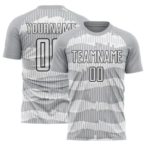 Custom Gray White-Black Pinstripe Sublimation Soccer Uniform Jersey FansIdea