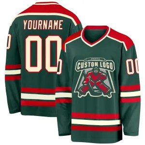 Custom Green Cream-Red Hockey Jersey FansIdea