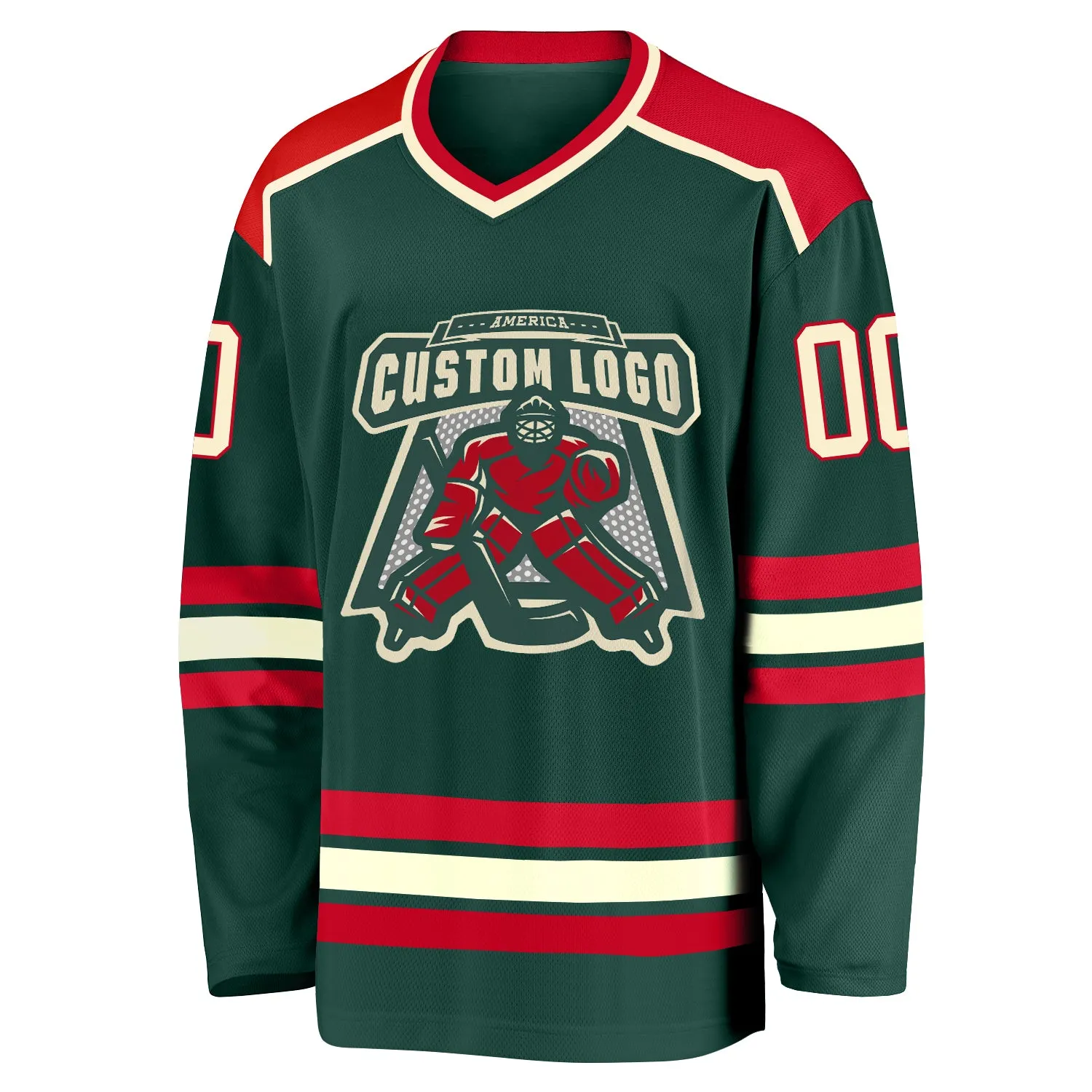 Custom Green Cream-Red Hockey Jersey FansIdea