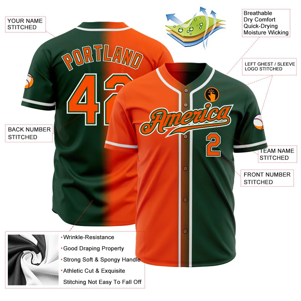 Custom Green Orange-White Authentic Gradient Fashion Baseball Jersey FansIdea