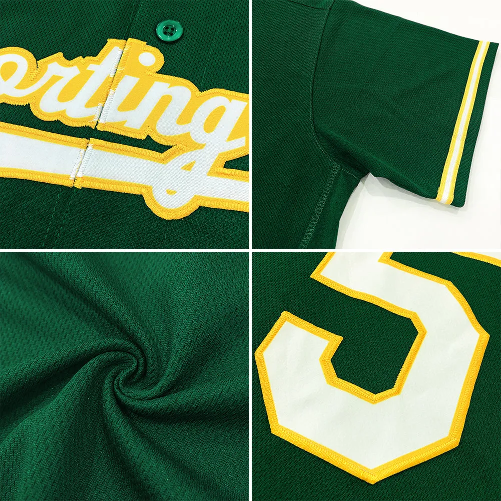 Custom Green White-Gold Authentic Baseball Jersey FansIdea