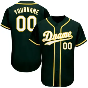 Custom Green White-Gold Authentic Baseball Jersey FansIdea