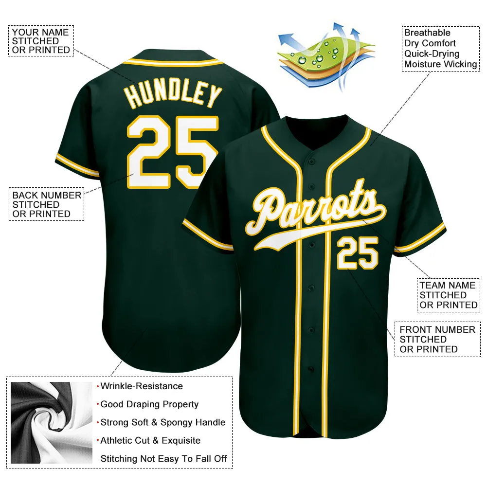 Custom Green White-Gold Authentic Baseball Jersey FansIdea