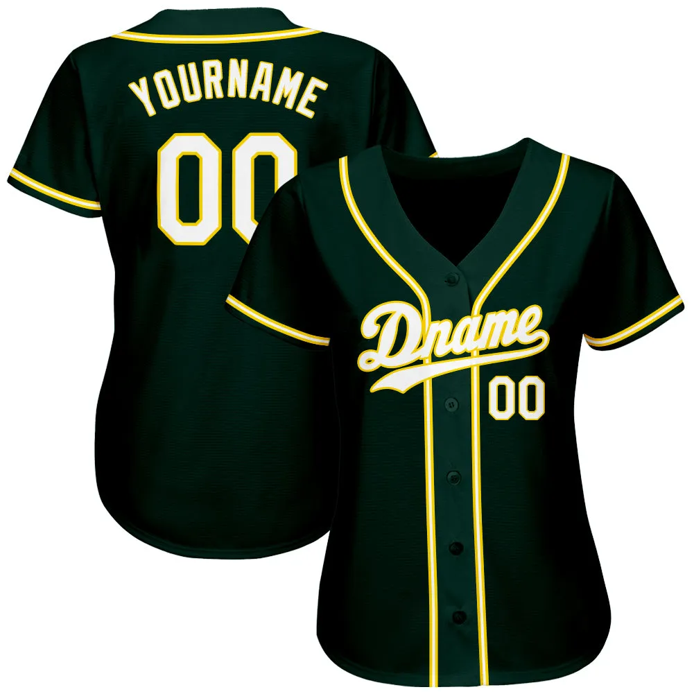Custom Green White-Gold Authentic Baseball Jersey FansIdea