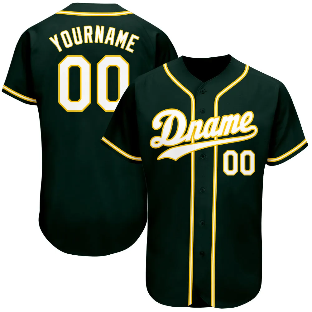 Custom Green White-Gold Authentic Baseball Jersey FansIdea