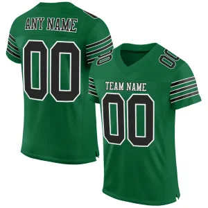 Custom Kelly Green Black-White Mesh Authentic Football Jersey FansIdea