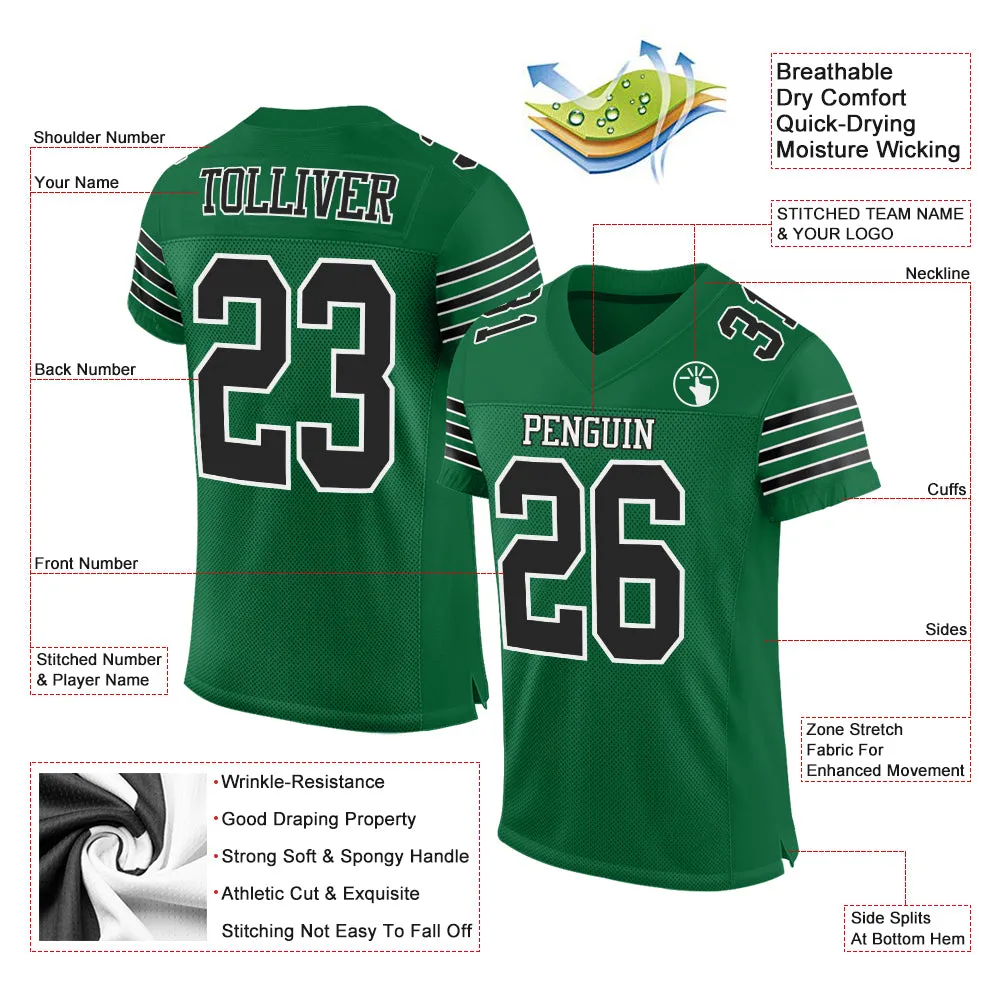 Custom Kelly Green Black-White Mesh Authentic Football Jersey FansIdea