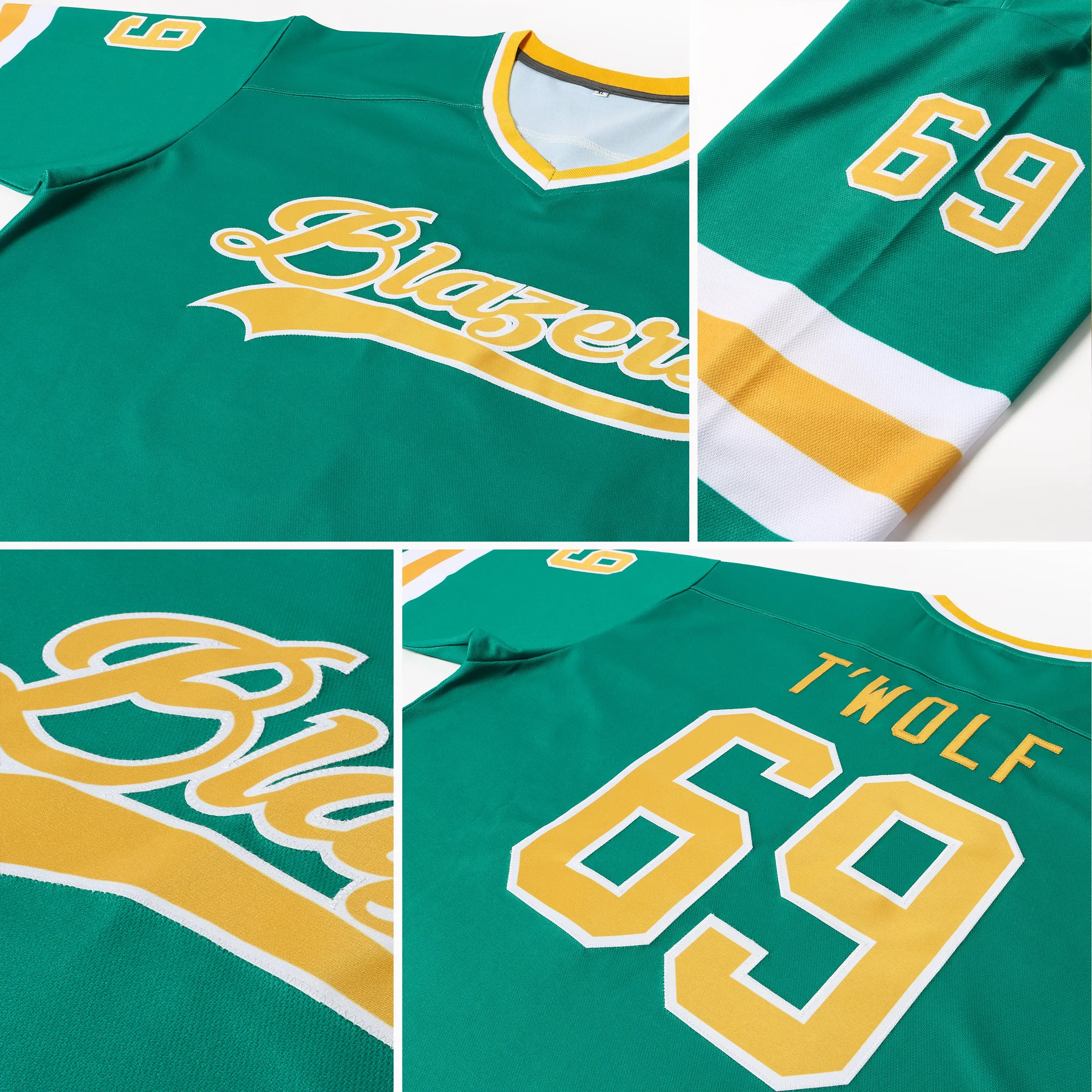 Custom Kelly Green Gold-White Hockey Jersey FansIdea