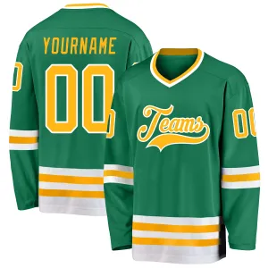 Custom Kelly Green Gold-White Hockey Jersey FansIdea