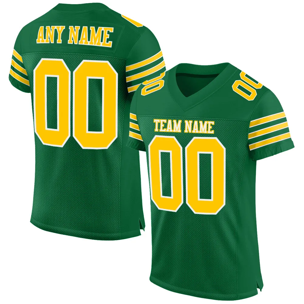 Custom Kelly Green Gold-White Mesh Authentic Football Jersey FansIdea