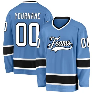 Custom Light Blue White-Black Hockey Jersey FansIdea