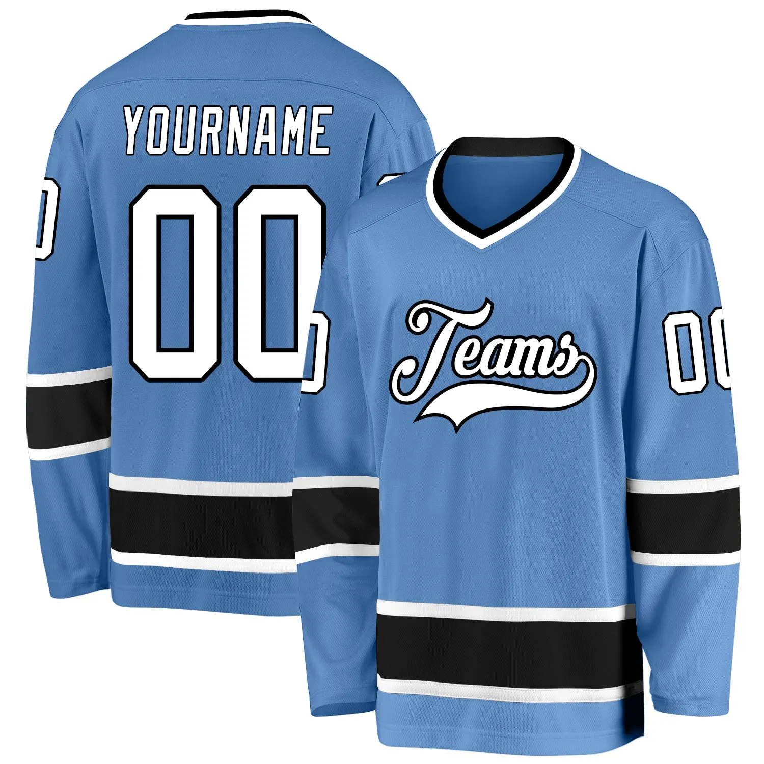Custom Light Blue White-Black Hockey Jersey FansIdea