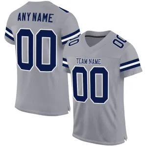 Custom Light Gray Navy-White Mesh Authentic Football Jersey FansIdea