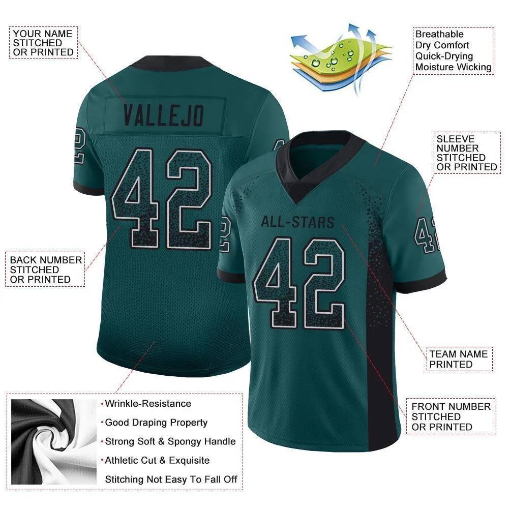 Custom Midnight Green Black-White Mesh Drift Fashion Football Jersey FansIdea