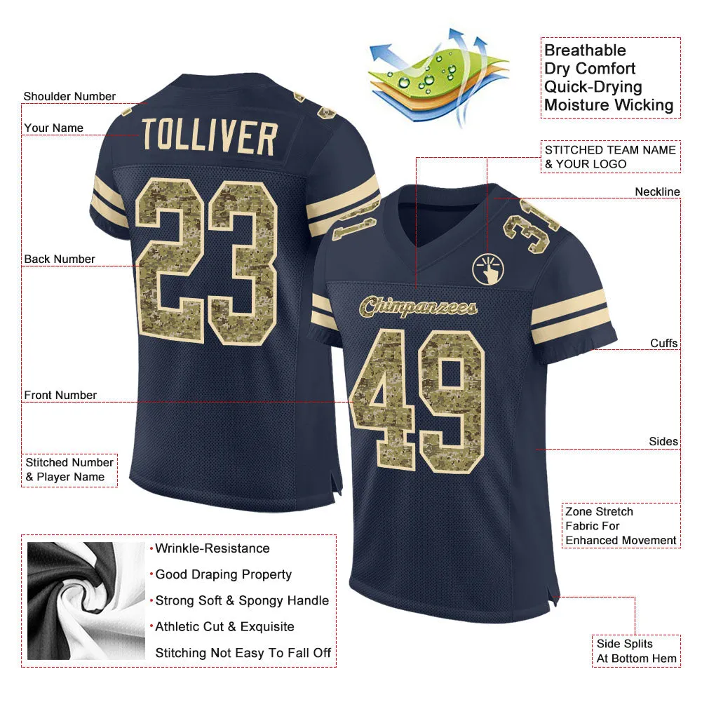 Custom Navy Camo-Cream Mesh Authentic Football Jersey FansIdea