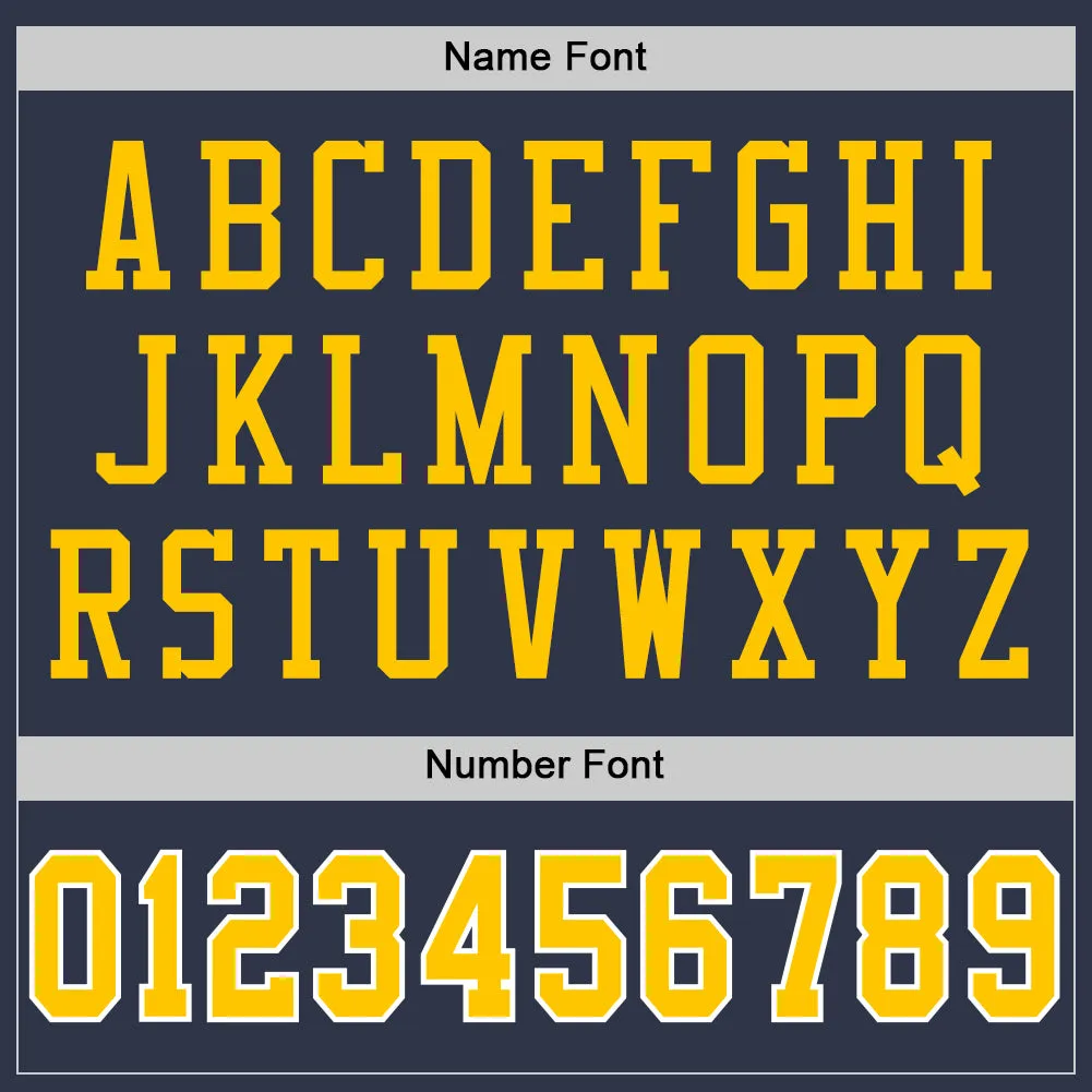 Custom Navy Gold-White Mesh Authentic Throwback Football Jersey FansIdea
