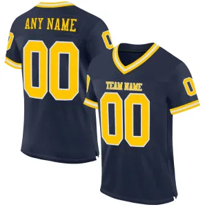 Custom Navy Gold-White Mesh Authentic Throwback Football Jersey FansIdea