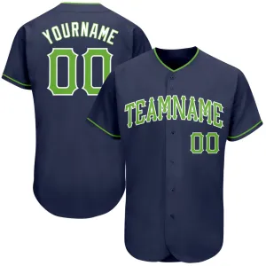 Custom Navy Neon Green-White Authentic Baseball Jersey FansIdea
