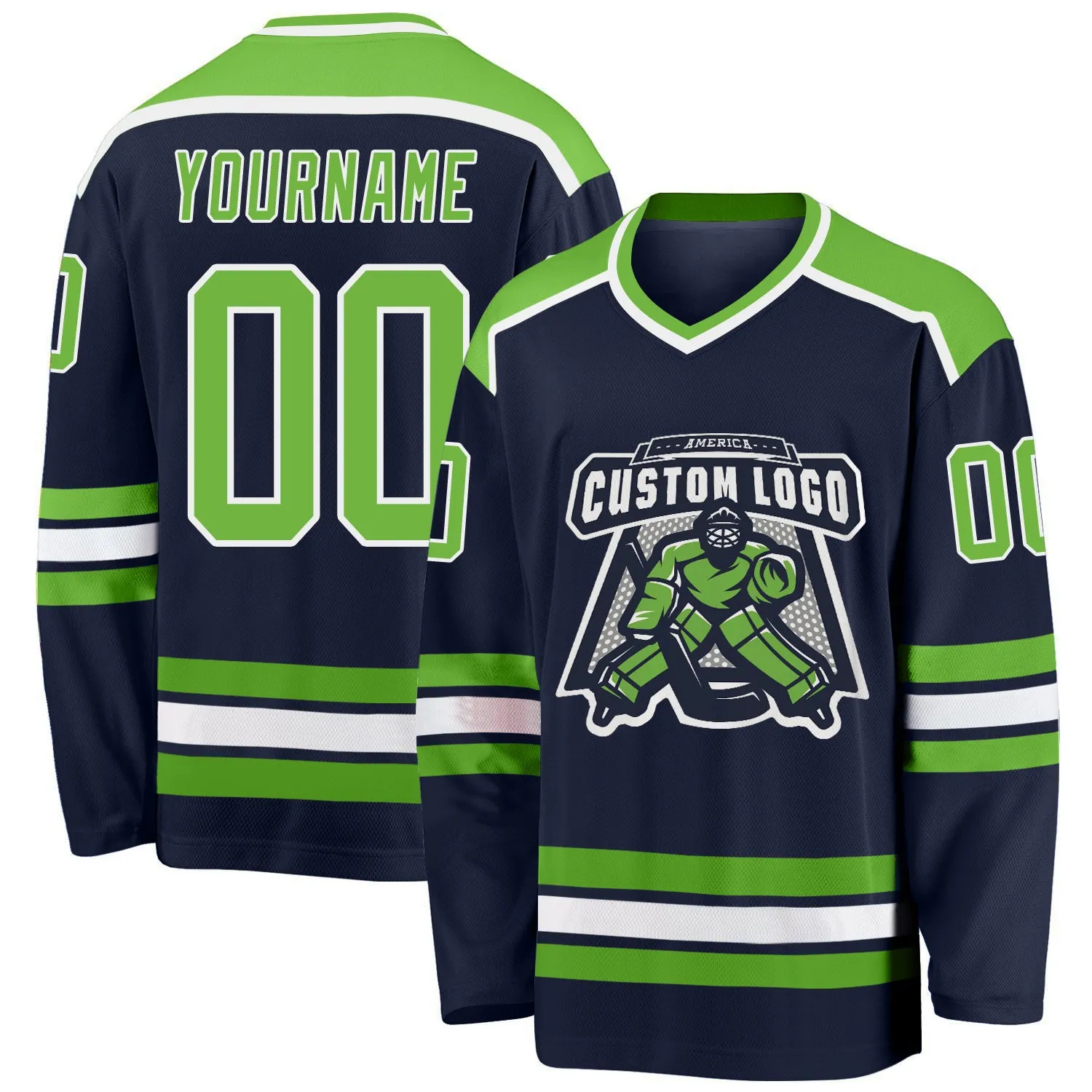 Custom Navy Neon Green-White Hockey Jersey FansIdea