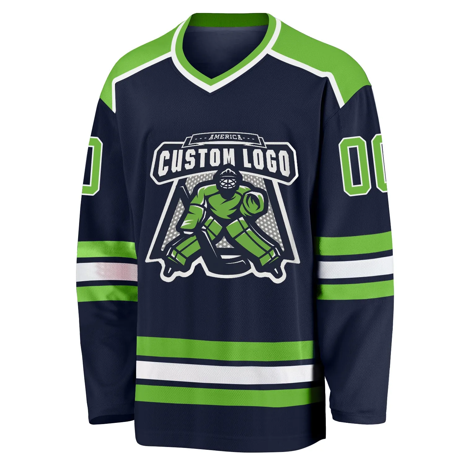 Custom Navy Neon Green-White Hockey Jersey FansIdea