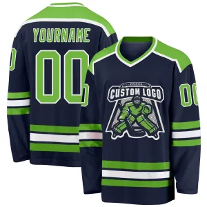 Custom Navy Neon Green-White Hockey Jersey FansIdea