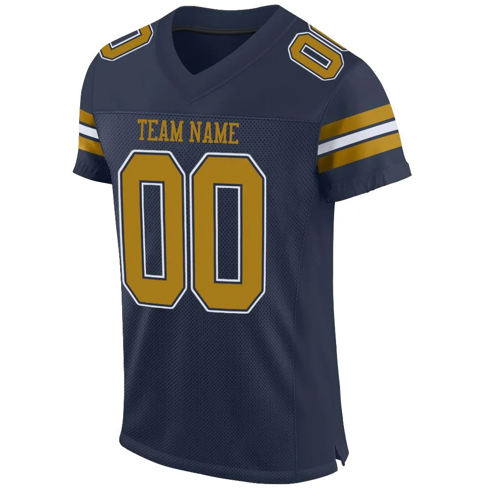 Custom Navy Old Gold-White Mesh Authentic Football Jersey FansIdea