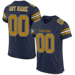 Custom Navy Old Gold-White Mesh Authentic Football Jersey FansIdea
