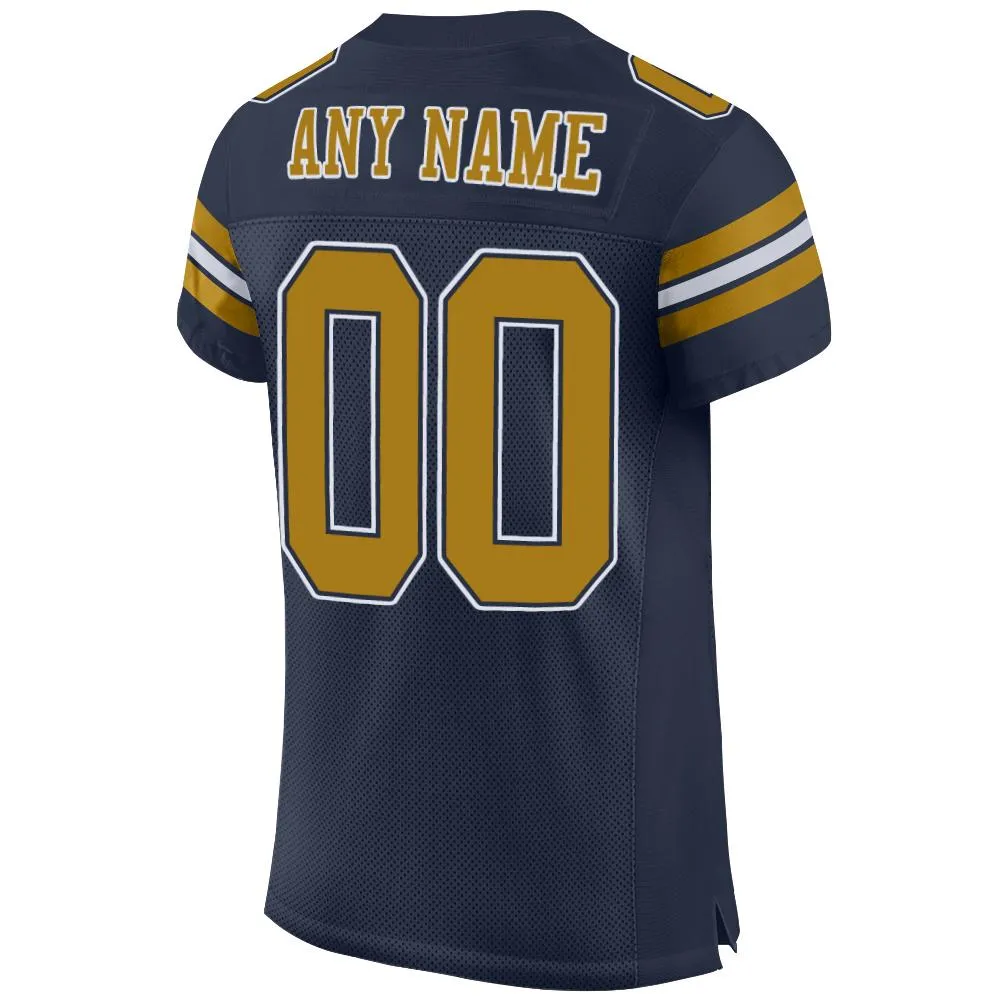 Custom Navy Old Gold-White Mesh Authentic Football Jersey FansIdea