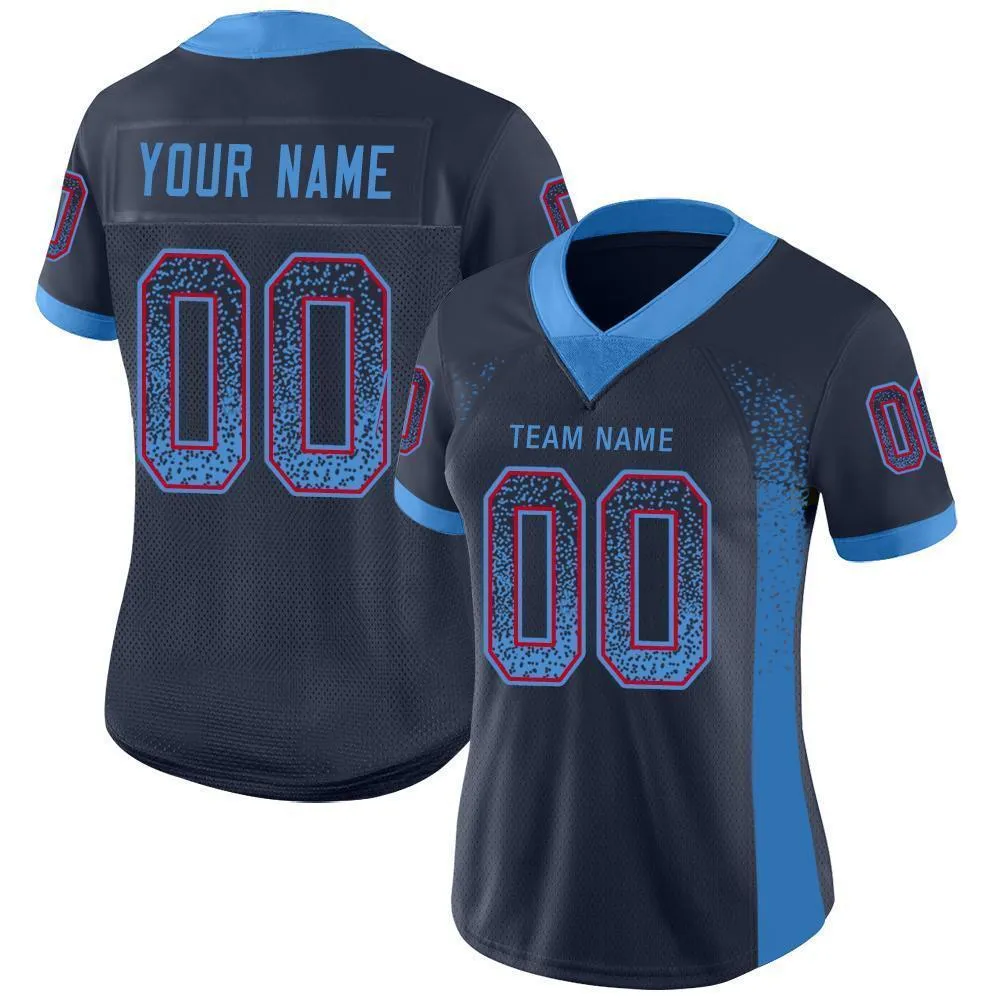 Custom Navy Powder Blue-Red Mesh Drift Fashion Football Jersey FansIdea