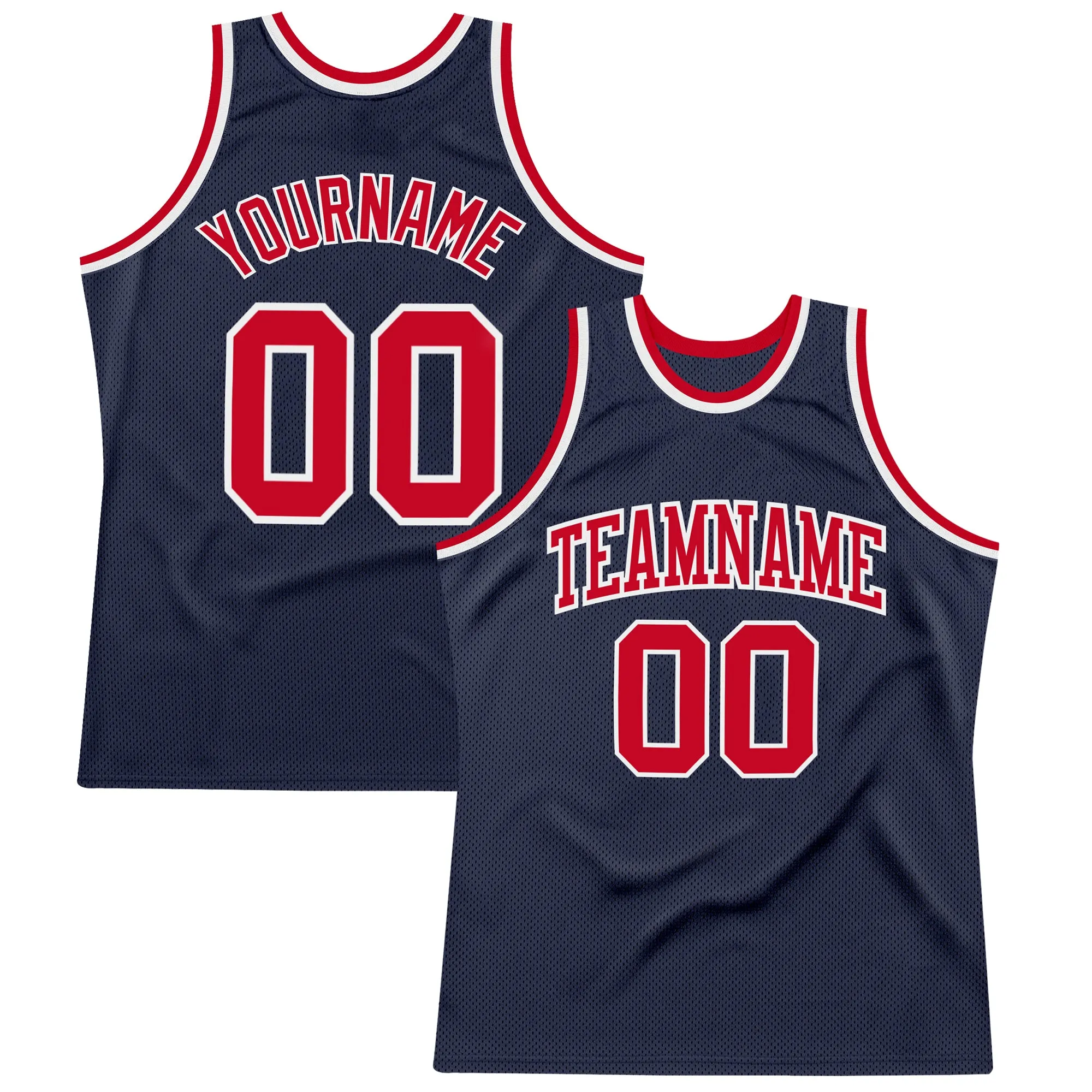Custom Navy Red-White Authentic Throwback Basketball Jersey FansIdea