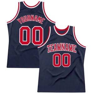 Custom Navy Red-White Authentic Throwback Basketball Jersey FansIdea