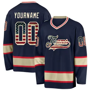 Custom Navy Vintage USA Flag-Cream Hockey Jersey FansIdea