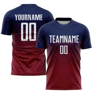 Custom Navy White-Crimson Sublimation Soccer Uniform Jersey FansIdea