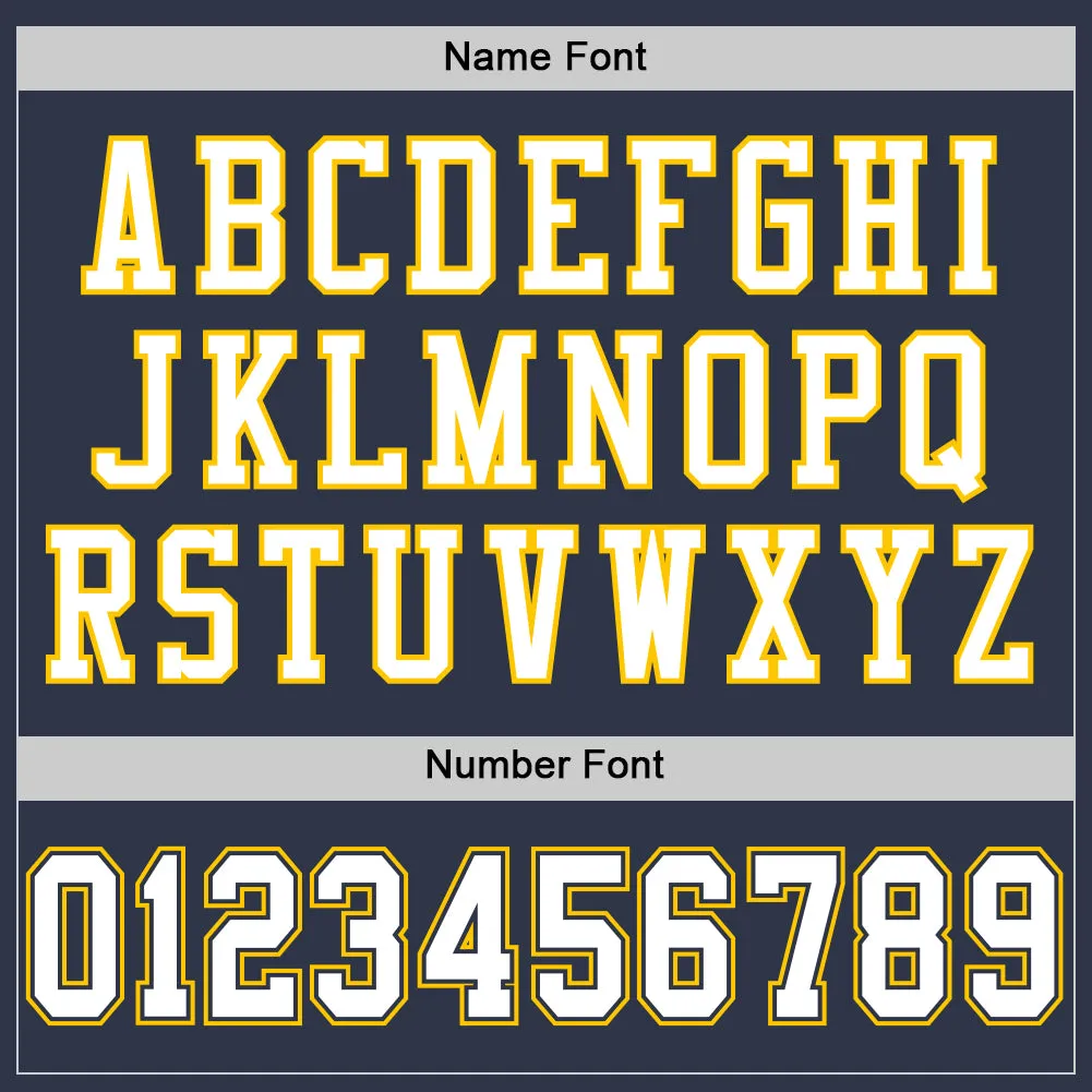 Custom Navy White-Gold Mesh Authentic Throwback Football Jersey FansIdea