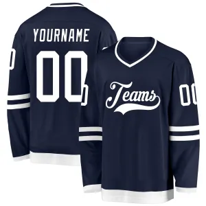 Custom Navy White Hockey Jersey FansIdea