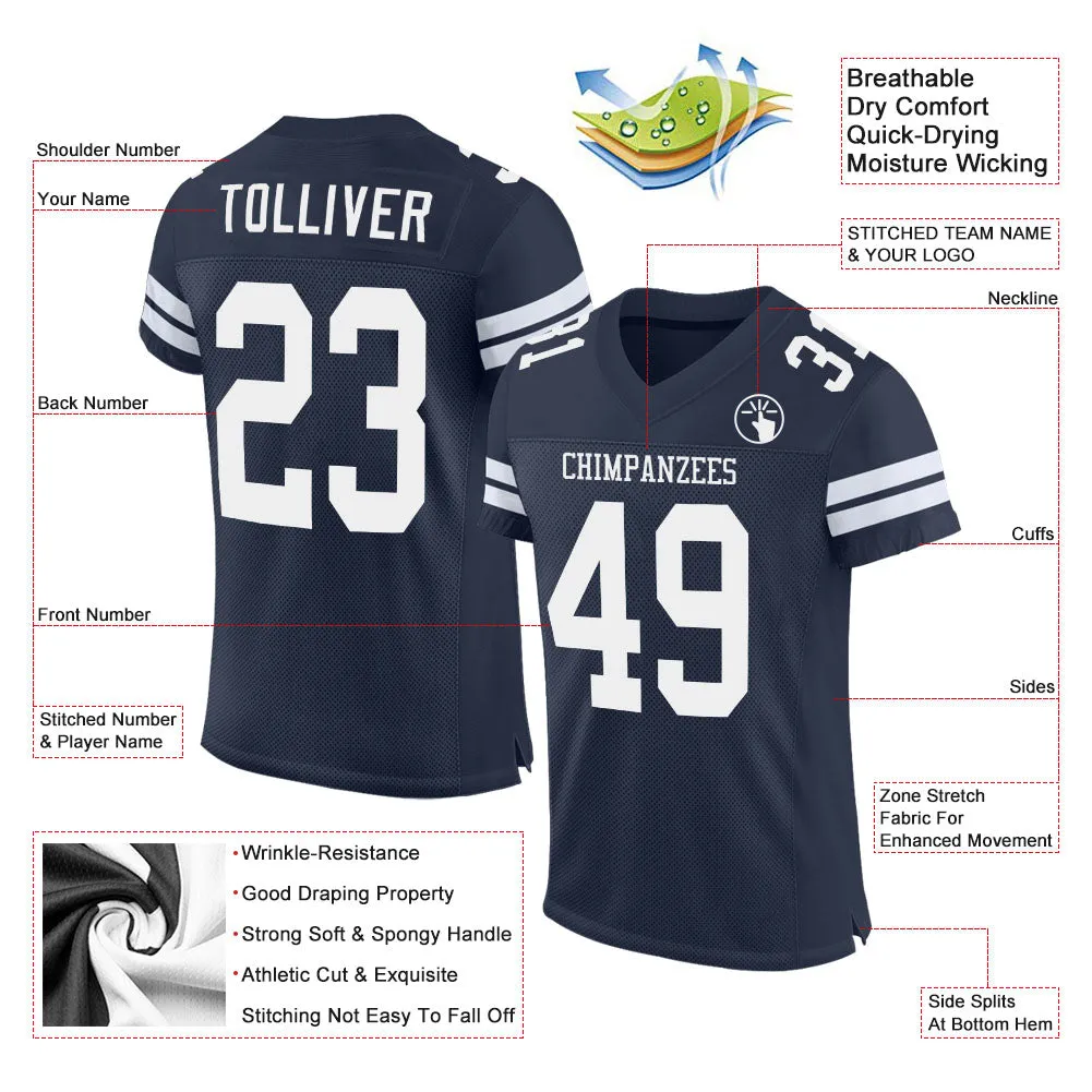 Custom Navy White Mesh Authentic Football Jersey FansIdea