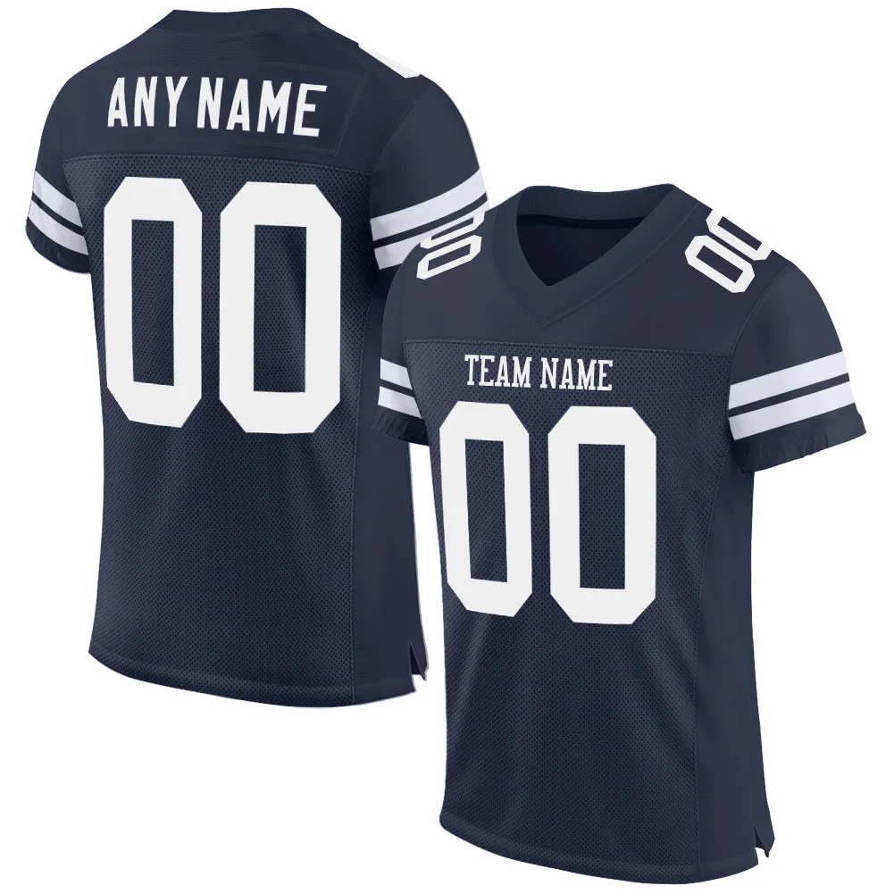 Custom Navy White Mesh Authentic Football Jersey FansIdea