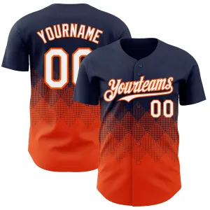 Custom Navy White-Orange 3D Gradient Square Shape Authentic Baseball Jersey