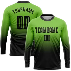 Custom Neon Green Black Sublimation Long Sleeve Fade Fashion Soccer Uniform Jersey FansIdea
