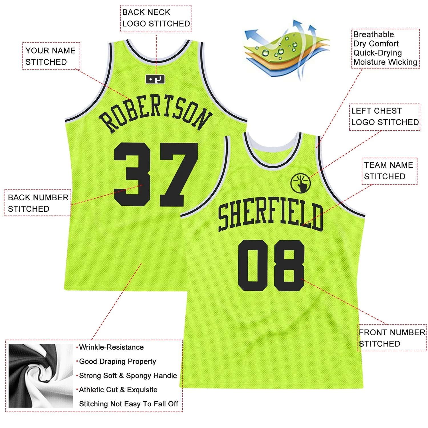 Custom Neon Green Black-White Authentic Throwback Basketball Jersey FansIdea