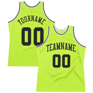 Custom Neon Green Black-White Authentic Throwback Basketball Jersey FansIdea