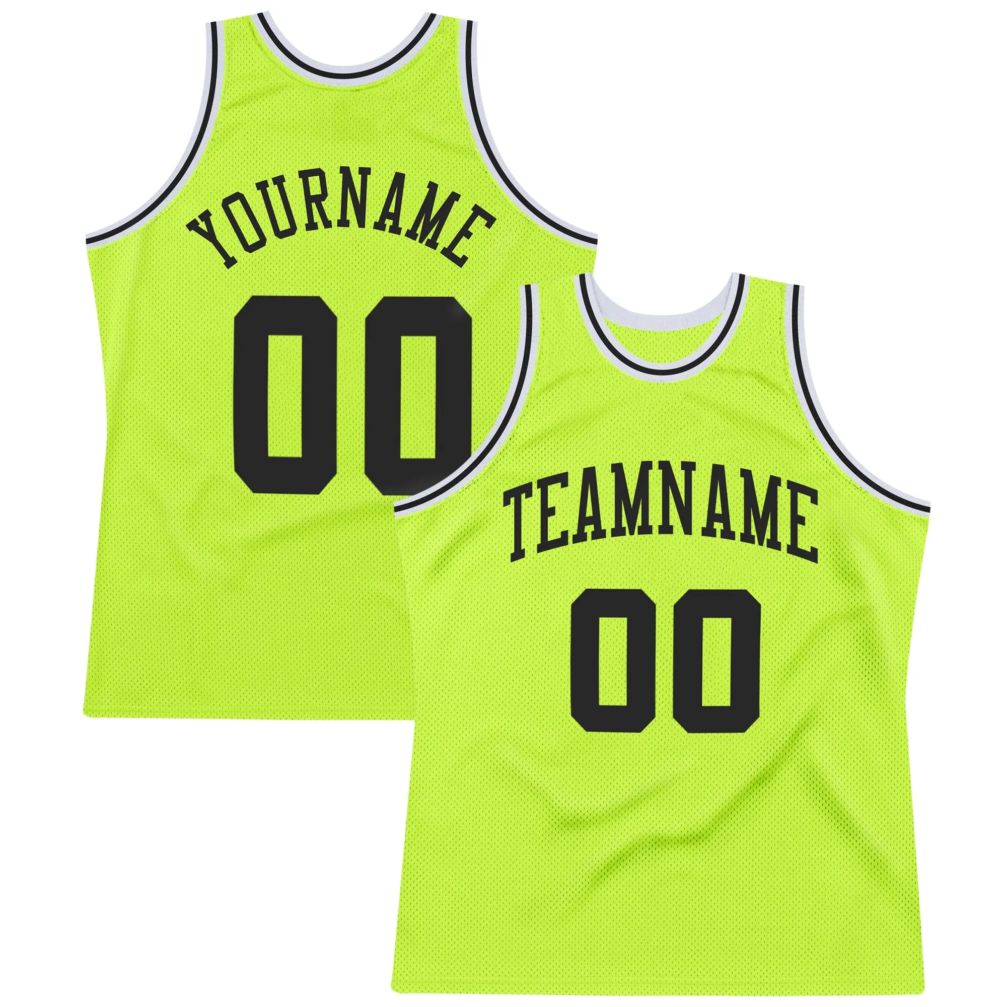 Custom Neon Green Black-White Authentic Throwback Basketball Jersey FansIdea