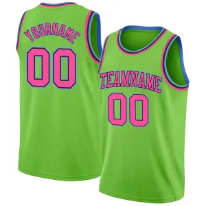Custom Neon Green Pink-Light Blue Authentic Basketball Jersey FansIdea