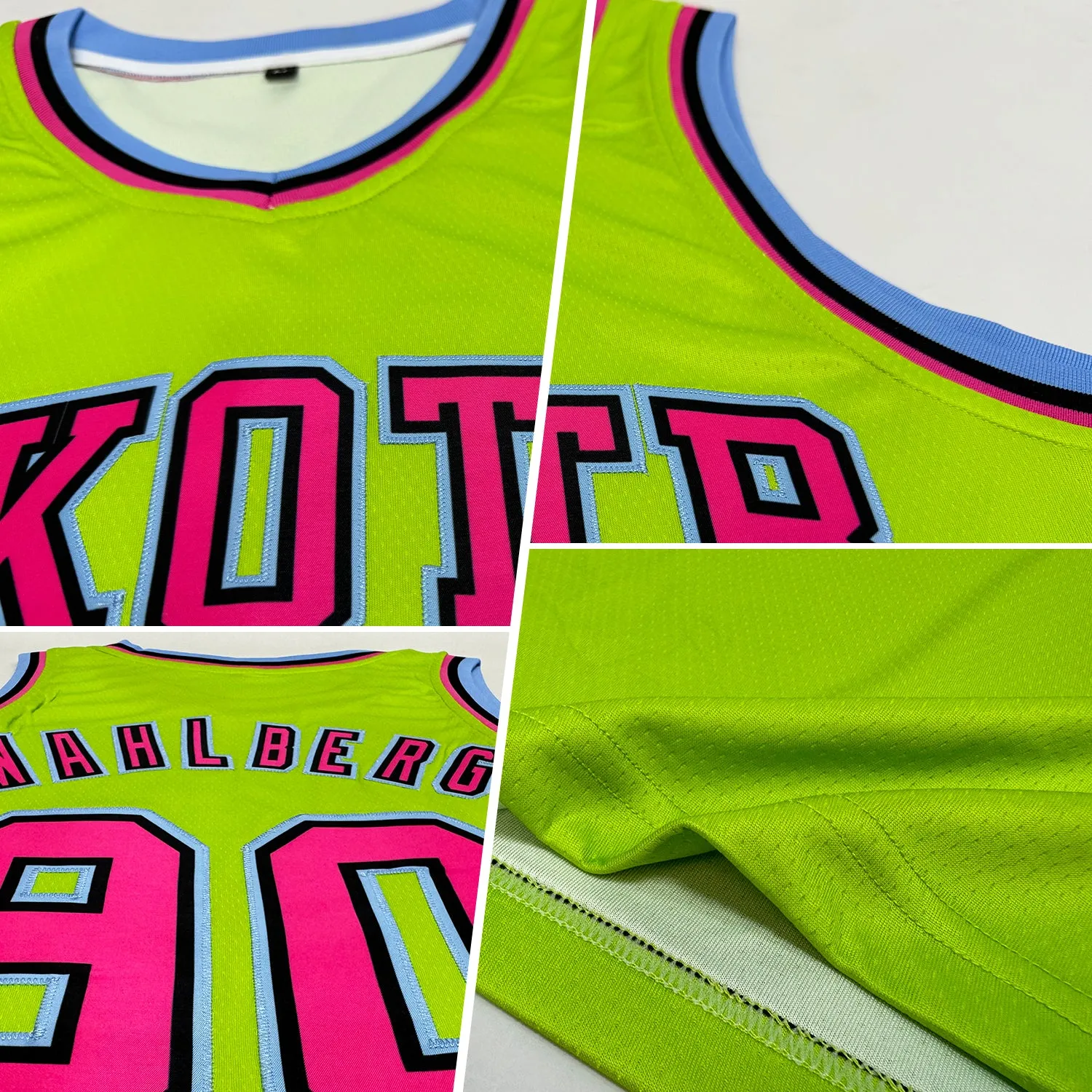 Custom Neon Green Pink-Light Blue Authentic Basketball Jersey FansIdea