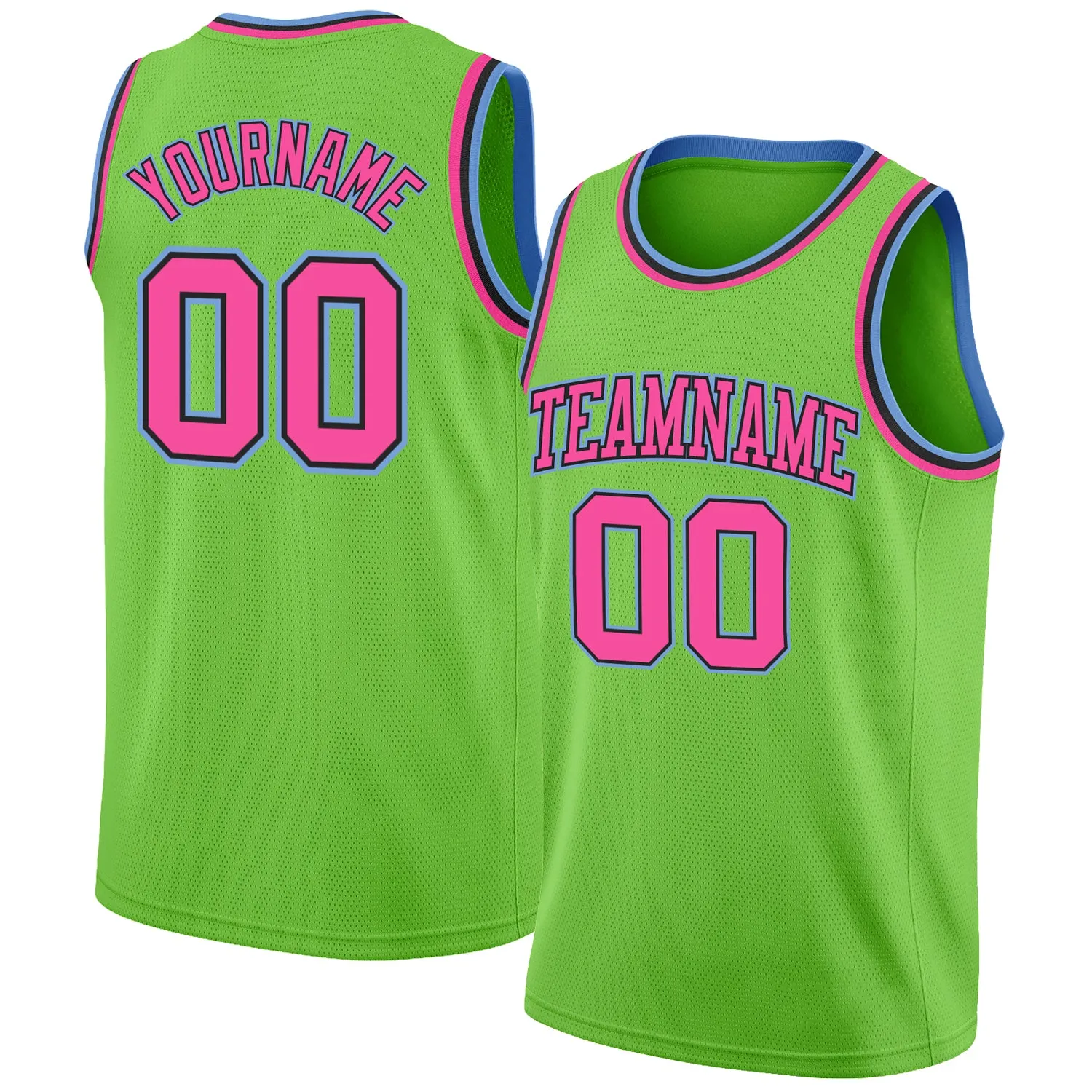 Custom Neon Green Pink-Light Blue Authentic Basketball Jersey FansIdea
