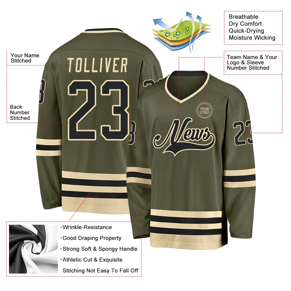 Custom Olive Black-Cream Salute To Service Hockey Jersey FansIdea