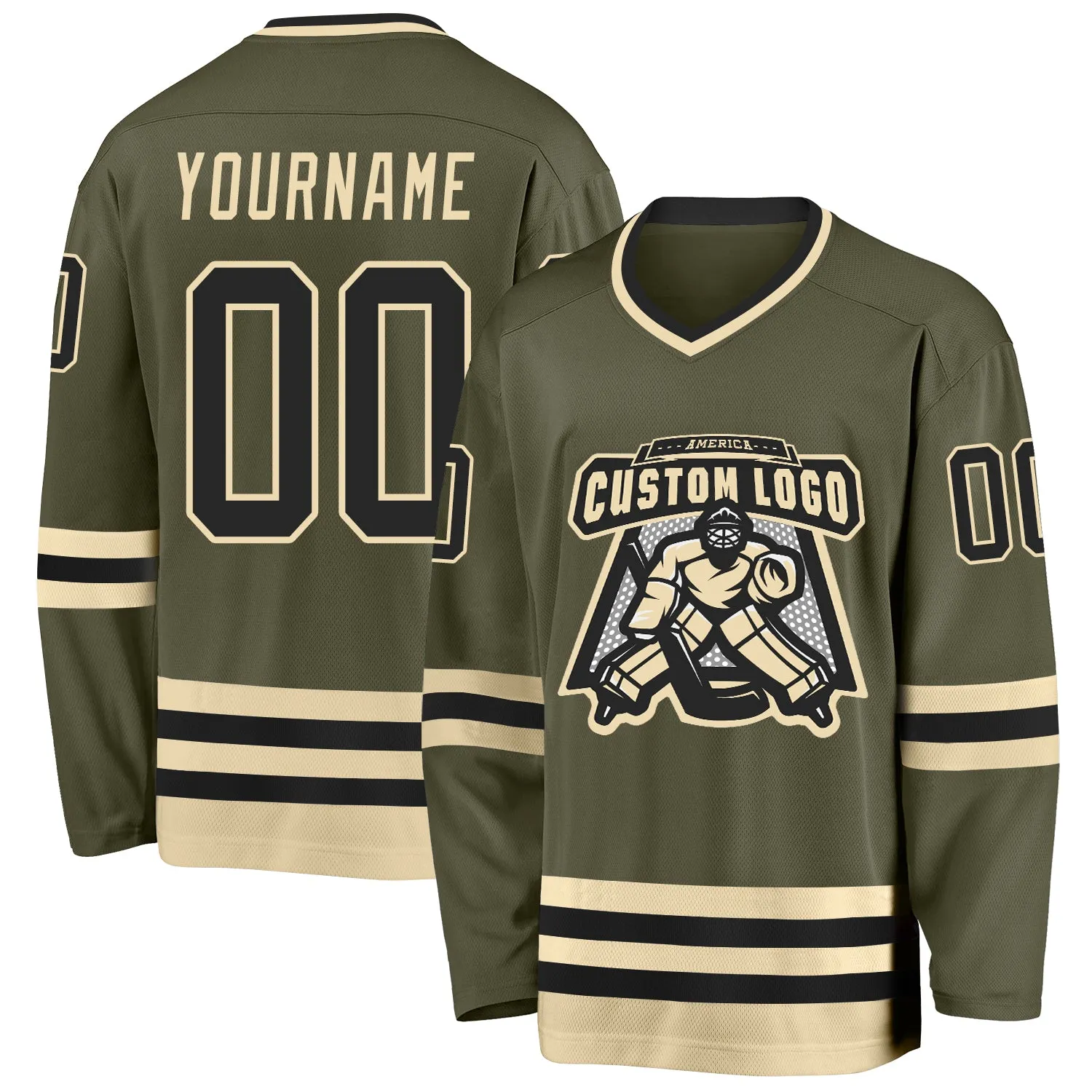 Custom Olive Black-Cream Salute To Service Hockey Jersey FansIdea