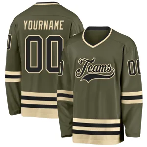 Custom Olive Black-Cream Salute To Service Hockey Jersey FansIdea
