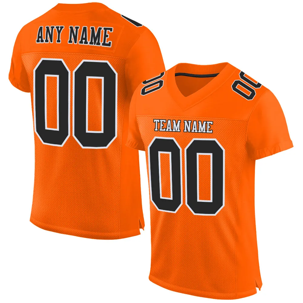 Custom Orange Black-White Mesh Authentic Football Jersey FansIdea