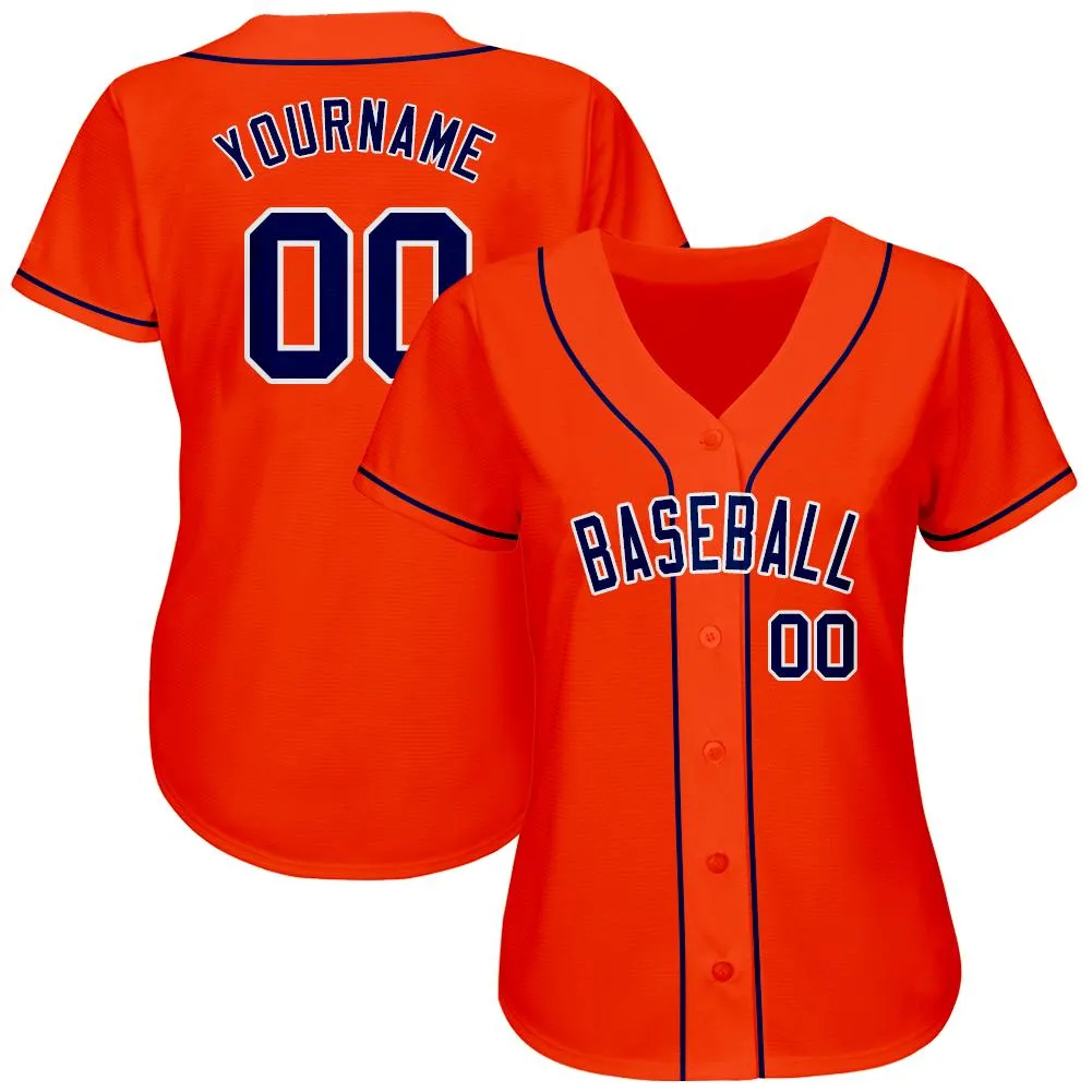 Custom Orange Navy-White Authentic Baseball Jersey FansIdea